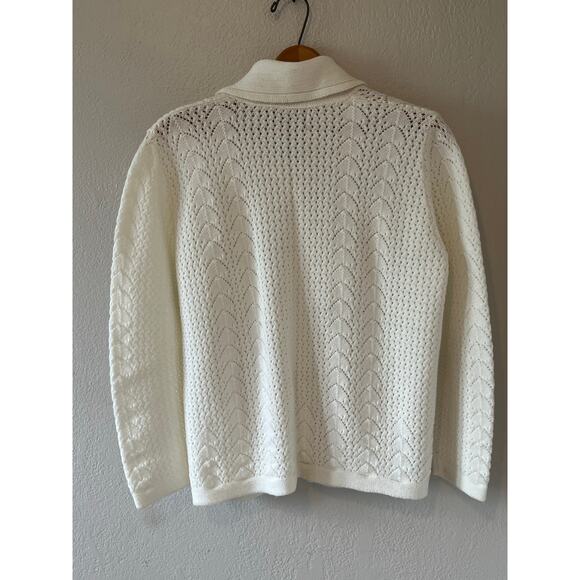 Women's Vintage Duet Creations Knit Cream Cardigan Sweater Size Med - Picture 2 of 5